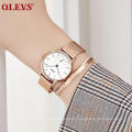 2020 OLEVS Lady Business Quartz WristWatch Minimalist Rose Mesh Power Reserve Watch For Lady Free Shipping Watch